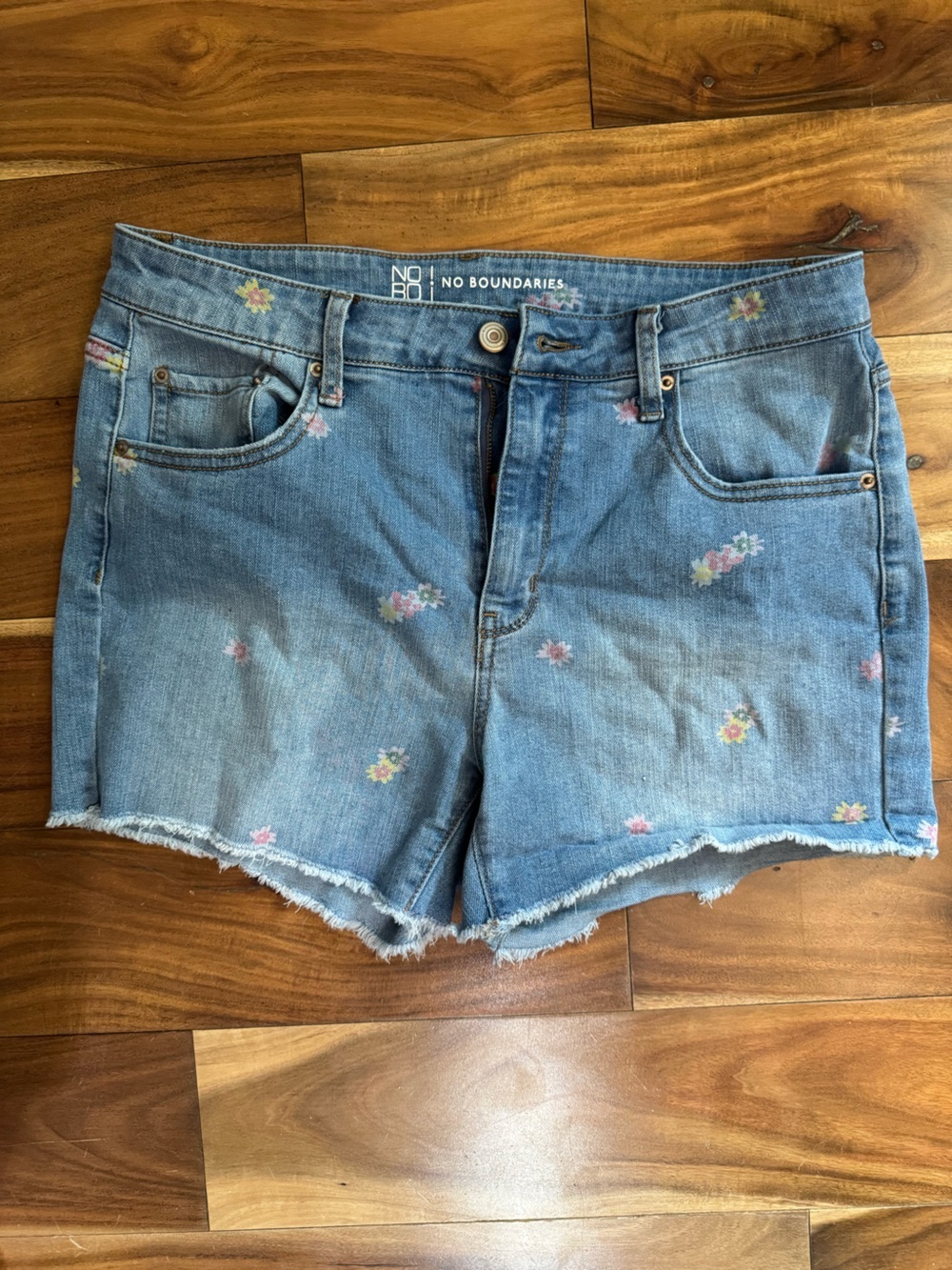 No Boundaries Light Blue Denim Shorts with Pink & Yellow Floral Print